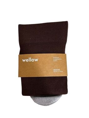 NEW Wellow Bamboo Compression Socks Brown Gray Medium 18-25 mmHg Unisex Wellness